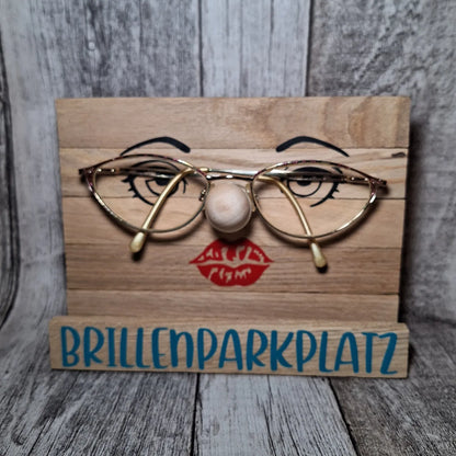Niedlicher Holz-Brillenparkplatz mit Gesicht, ideal zur praktischen und dekorativen Aufbewahrung von Brillen.