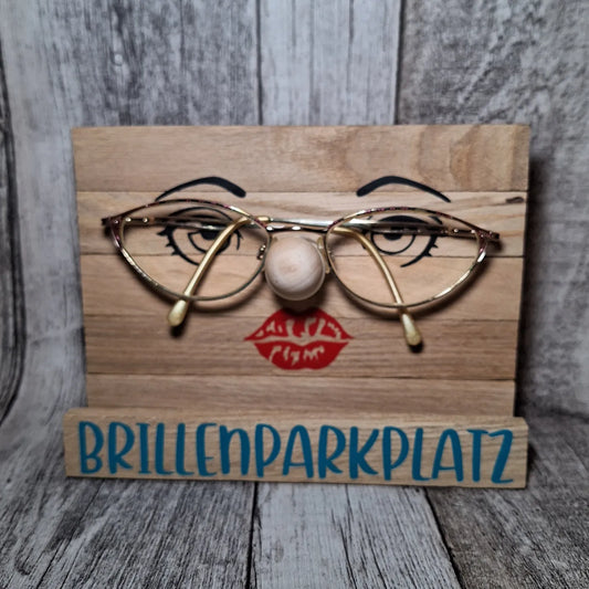 Niedlicher Holz-Brillenparkplatz mit Gesicht, ideal zur praktischen und dekorativen Aufbewahrung von Brillen.