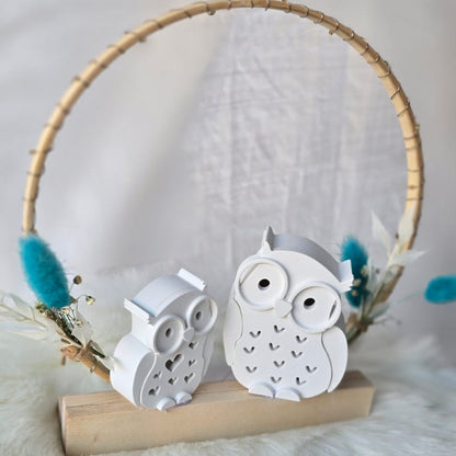 Lichterbogen aus Holz – Eulen, Trockenblumen & sanftes Licht | Handgemacht, Keraflott-Eulen